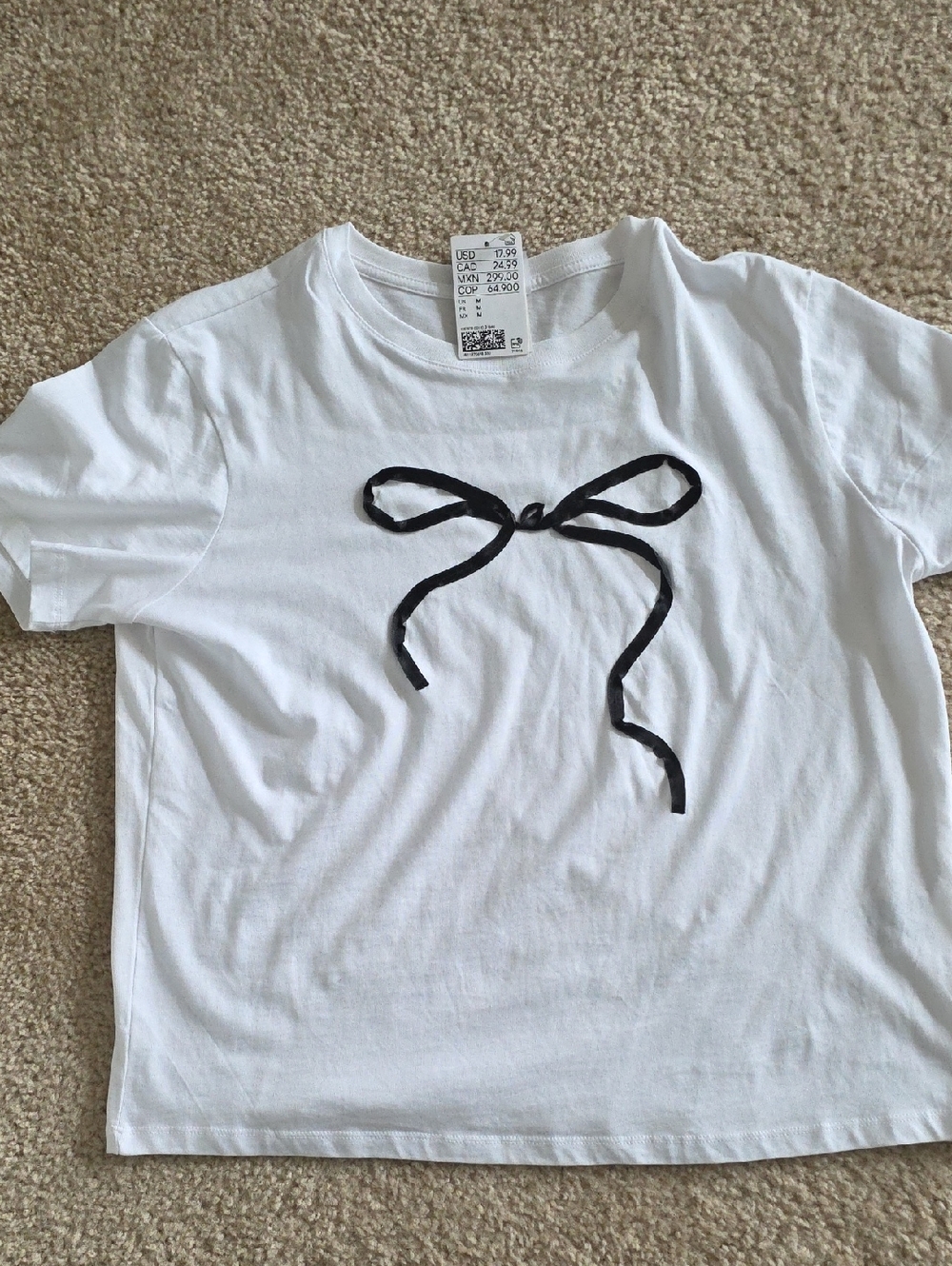 NWT- H&M White T-Shirt with Black Stitched Bow